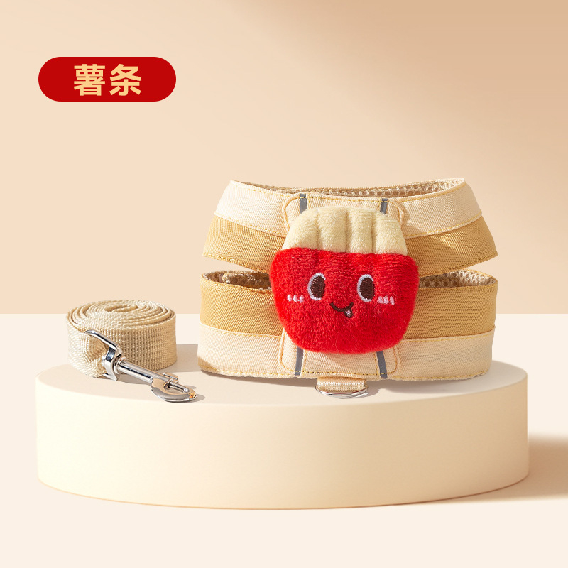 Hamburger French Fries Plush Cat Harness Leash Set Sizes S M L XL